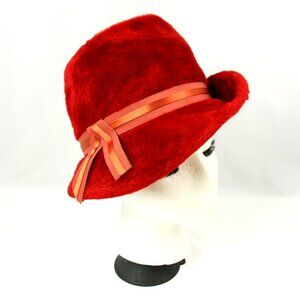 Vintage Empress Felt Velvet Fur Fedora Trilby Tryolean Hat w Bow 1950s Germany